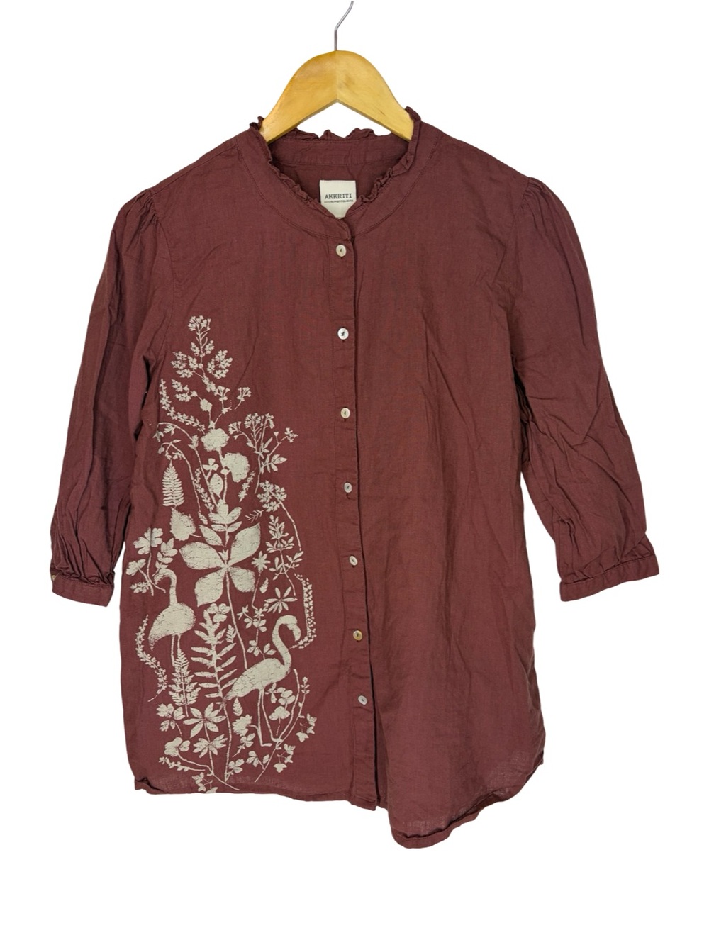 Akkeiti by pantaloons medium maroon 3/4 sleeve cotton button up tunic